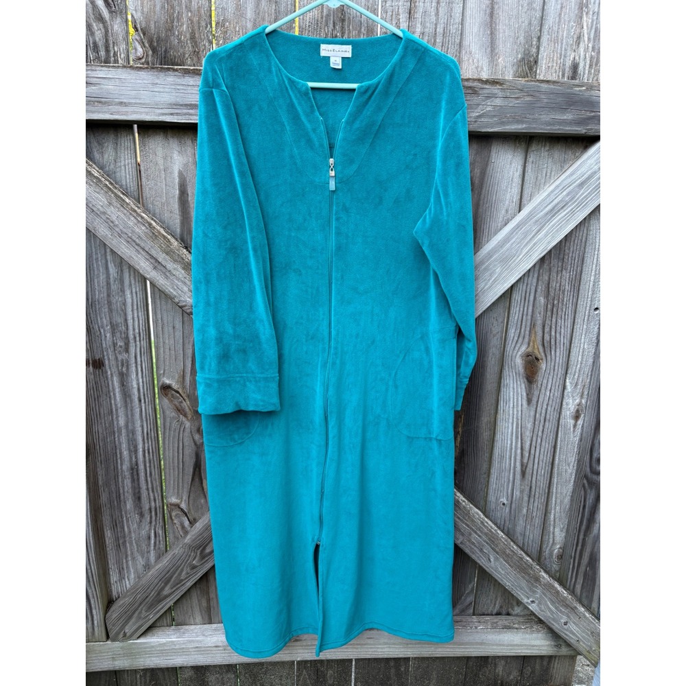 Miss Elaine Teal Fleece Zip Front Robe Long Sleeve Pockets 871578 Womens‎ Medium